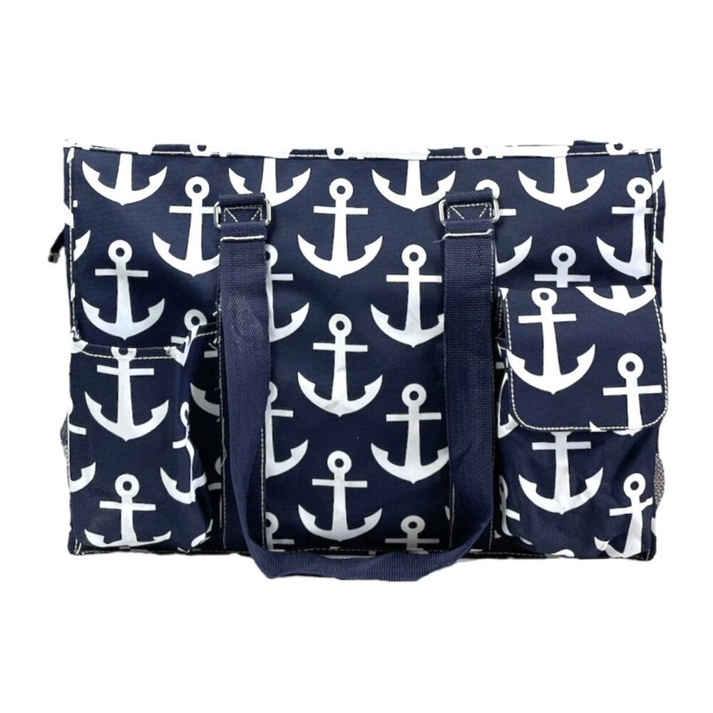 N. Gil Nautical Anchor Tote Beach Bag Blue White